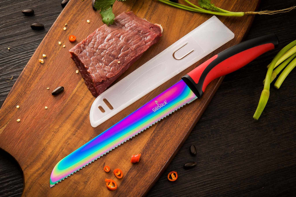 Kitchen Knife Set - Titanium Coated Blades - Red Handles